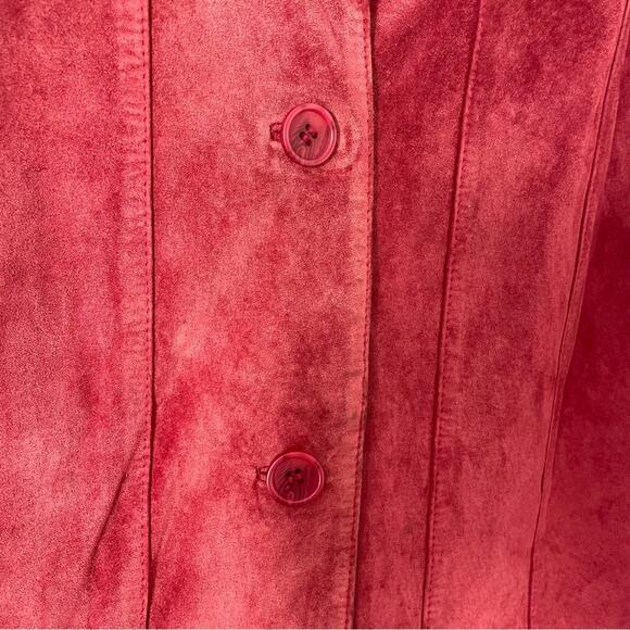 Vintage Suede Jacket Maroon Red Button Up Leather - Picture 9 of 11